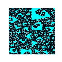 Teal On Black Funky Fractal Small Satin Scarf (square) 