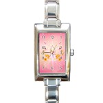 Wonderful Flowers With Butterflies And Diamond In Soft Pink Colors Rectangle Italian Charm Watches Front