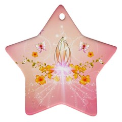 Wonderful Flowers With Butterflies And Diamond In Soft Pink Colors Ornament (star) 