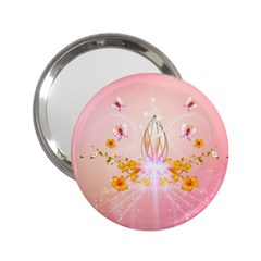 Wonderful Flowers With Butterflies And Diamond In Soft Pink Colors 2 25  Handbag Mirrors by FantasyWorld7