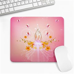 Wonderful Flowers With Butterflies And Diamond In Soft Pink Colors Large Mousepads