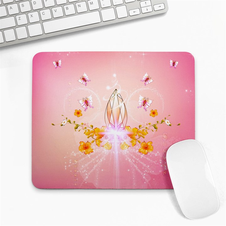 Wonderful Flowers With Butterflies And Diamond In Soft Pink Colors Large Mousepads