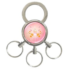 Wonderful Flowers With Butterflies And Diamond In Soft Pink Colors 3-ring Key Chains