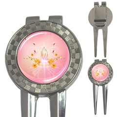 Wonderful Flowers With Butterflies And Diamond In Soft Pink Colors 3-in-1 Golf Divots