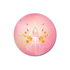 Wonderful Flowers With Butterflies And Diamond In Soft Pink Colors Magnet 3  (round)