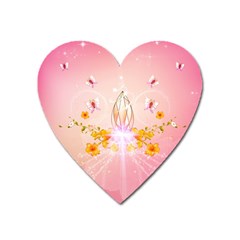 Wonderful Flowers With Butterflies And Diamond In Soft Pink Colors Heart Magnet