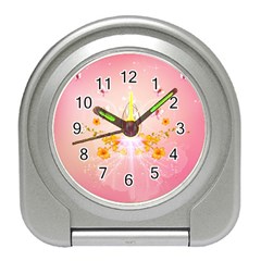 Wonderful Flowers With Butterflies And Diamond In Soft Pink Colors Travel Alarm Clocks