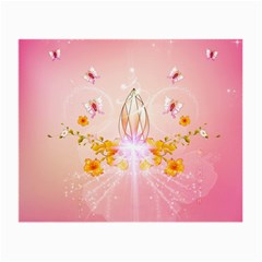 Wonderful Flowers With Butterflies And Diamond In Soft Pink Colors Small Glasses Cloth by FantasyWorld7