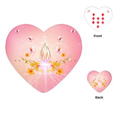 Wonderful Flowers With Butterflies And Diamond In Soft Pink Colors Playing Cards (heart) 