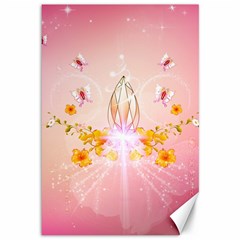 Wonderful Flowers With Butterflies And Diamond In Soft Pink Colors Canvas 12  X 18   by FantasyWorld7