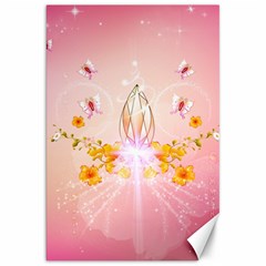 Wonderful Flowers With Butterflies And Diamond In Soft Pink Colors Canvas 20  X 30  