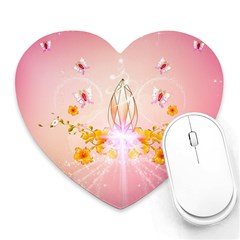 Wonderful Flowers With Butterflies And Diamond In Soft Pink Colors Heart Mousepads by FantasyWorld7