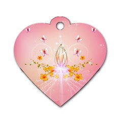 Wonderful Flowers With Butterflies And Diamond In Soft Pink Colors Dog Tag Heart (one Side)