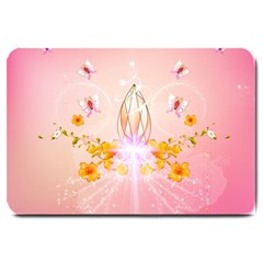 Wonderful Flowers With Butterflies And Diamond In Soft Pink Colors Large Doormat 