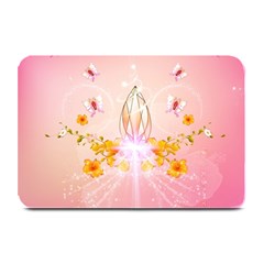 Wonderful Flowers With Butterflies And Diamond In Soft Pink Colors Plate Mats by FantasyWorld7