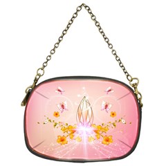 Wonderful Flowers With Butterflies And Diamond In Soft Pink Colors Chain Purses (one Side)  by FantasyWorld7