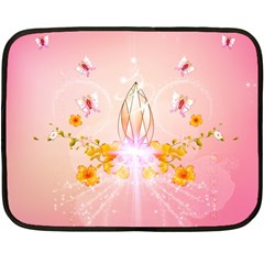 Wonderful Flowers With Butterflies And Diamond In Soft Pink Colors Fleece Blanket (mini)