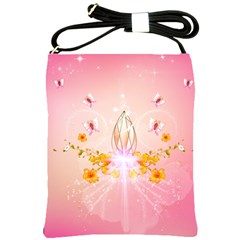 Wonderful Flowers With Butterflies And Diamond In Soft Pink Colors Shoulder Sling Bags by FantasyWorld7