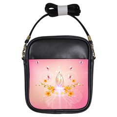 Wonderful Flowers With Butterflies And Diamond In Soft Pink Colors Girls Sling Bags by FantasyWorld7