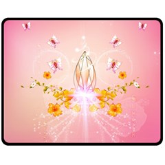 Wonderful Flowers With Butterflies And Diamond In Soft Pink Colors Fleece Blanket (medium) 