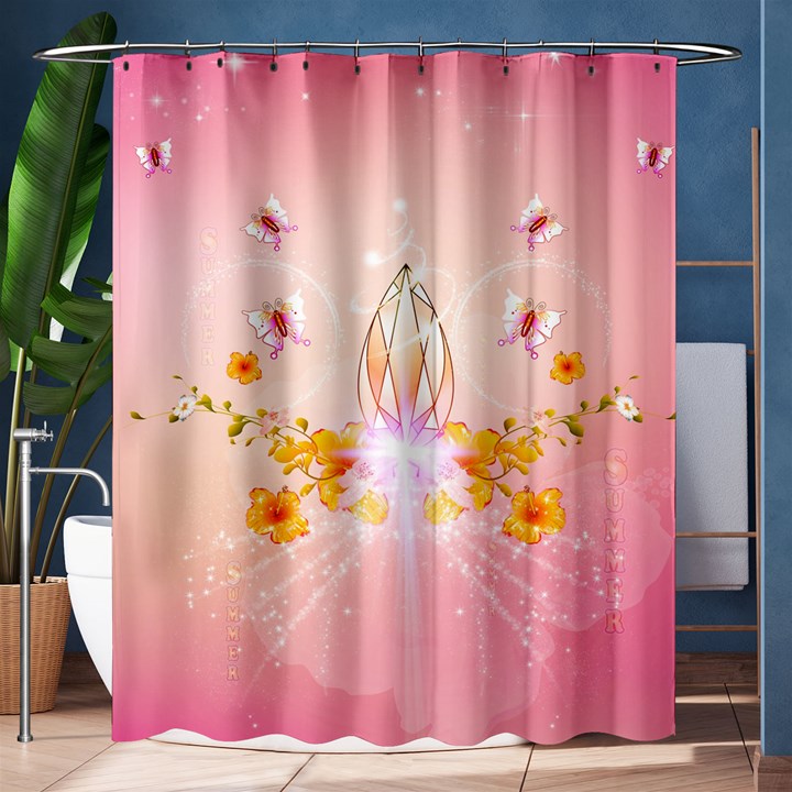 Wonderful Flowers With Butterflies And Diamond In Soft Pink Colors Shower Curtain 60  x 72  (Medium) 