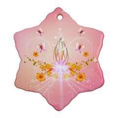 Wonderful Flowers With Butterflies And Diamond In Soft Pink Colors Ornament (snowflake)  by FantasyWorld7