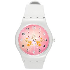 Wonderful Flowers With Butterflies And Diamond In Soft Pink Colors Round Plastic Sport Watch (m) by FantasyWorld7