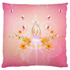 Wonderful Flowers With Butterflies And Diamond In Soft Pink Colors Large Cushion Cases (two Sides) 