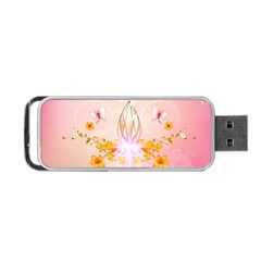 Wonderful Flowers With Butterflies And Diamond In Soft Pink Colors Portable Usb Flash (one Side)