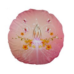 Wonderful Flowers With Butterflies And Diamond In Soft Pink Colors Standard 15  Premium Round Cushions