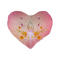 Wonderful Flowers With Butterflies And Diamond In Soft Pink Colors Standard 16  Premium Heart Shape Cushions