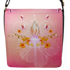 Wonderful Flowers With Butterflies And Diamond In Soft Pink Colors Flap Messenger Bag (s)