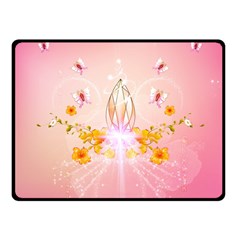 Wonderful Flowers With Butterflies And Diamond In Soft Pink Colors Double Sided Fleece Blanket (small) 