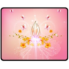 Wonderful Flowers With Butterflies And Diamond In Soft Pink Colors Double Sided Fleece Blanket (medium) 