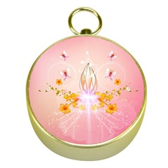 Wonderful Flowers With Butterflies And Diamond In Soft Pink Colors Gold Compasses