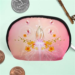 Wonderful Flowers With Butterflies And Diamond In Soft Pink Colors Accessory Pouches (medium) 