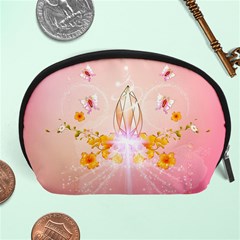 Wonderful Flowers With Butterflies And Diamond In Soft Pink Colors Accessory Pouches (large)  by FantasyWorld7