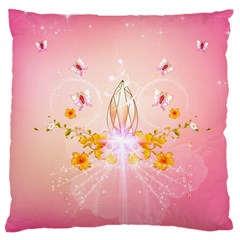 Wonderful Flowers With Butterflies And Diamond In Soft Pink Colors Large Flano Cushion Cases (two Sides) 