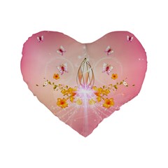 Wonderful Flowers With Butterflies And Diamond In Soft Pink Colors Standard 16  Premium Flano Heart Shape Cushions