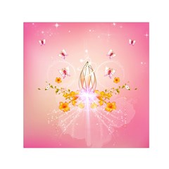 Wonderful Flowers With Butterflies And Diamond In Soft Pink Colors Small Satin Scarf (square) 