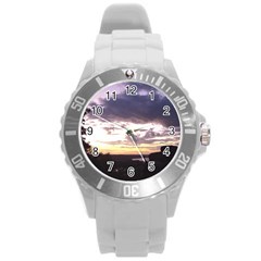  Sunset Over The Valley Round Plastic Sport Watch (l) by canvasngiftshop