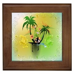 Surfing, Surfboarder With Palm And Flowers And Decorative Floral Elements Framed Tiles by FantasyWorld7