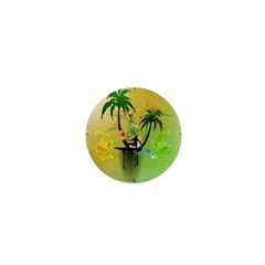 Surfing, Surfboarder With Palm And Flowers And Decorative Floral Elements 1  Mini Buttons