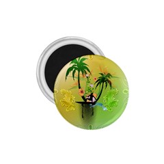 Surfing, Surfboarder With Palm And Flowers And Decorative Floral Elements 1 75  Magnets