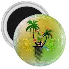 Surfing, Surfboarder With Palm And Flowers And Decorative Floral Elements 3  Magnets