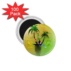 Surfing, Surfboarder With Palm And Flowers And Decorative Floral Elements 1 75  Magnets (100 Pack) 