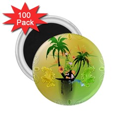 Surfing, Surfboarder With Palm And Flowers And Decorative Floral Elements 2 25  Magnets (100 Pack)  by FantasyWorld7