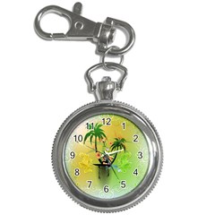 Surfing, Surfboarder With Palm And Flowers And Decorative Floral Elements Key Chain Watches