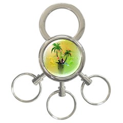 Surfing, Surfboarder With Palm And Flowers And Decorative Floral Elements 3-ring Key Chains by FantasyWorld7