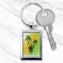 Surfing, Surfboarder With Palm And Flowers And Decorative Floral Elements Key Chains (rectangle) 